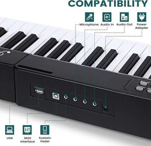 Asmuse 88 Key Keyboard Piano، لوحة مفاتيح بيانو محمولة مع ميكروفون، حامل موسيقى، ملصقات ملاحظات البيانو، مكبرات صوت مدمجة وأوضاع تعليمية، بيانو كهربائي للمبتدئين والبالغين in Kuwait