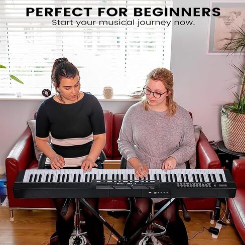 Asmuse 88 Key Keyboard Piano، لوحة مفاتيح بيانو محمولة مع ميكروفون، حامل موسيقى، ملصقات ملاحظات البيانو، مكبرات صوت مدمجة وأوضاع تعليمية، بيانو كهربائي للمبتدئين والبالغين in Kuwait