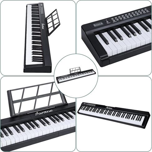 Asmuse 88 Key Keyboard Piano، لوحة مفاتيح بيانو محمولة مع ميكروفون، حامل موسيقى، ملصقات ملاحظات البيانو، مكبرات صوت مدمجة وأوضاع تعليمية، بيانو كهربائي للمبتدئين والبالغين in Kuwait
