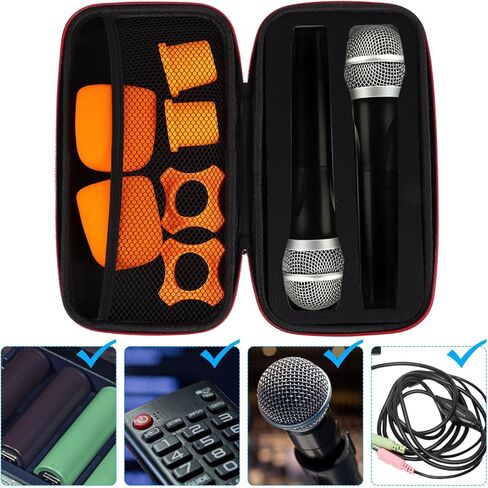 Dual Mic Bag:Wireless Handheld Microphone Case Portable Microphone Storage Bag,with EVA Hard Shell Exterior&Sponge Padded Interior,Case Only in Saudi Arabia