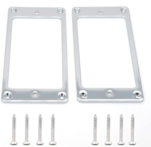 harpfeas 2PCS Flat Metal Humbucker Pickup Mounting Ring Set - Bridge Neck Pickups Cover Frame Replacement Part for Electric Guitar or Precision Bass (Chrome) in Kuwait