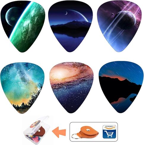 Unique Guitar Picks 12 Medium Gauge Pack with Picks Holder and Plastic Picks Box, SUNLP American Style Themed Guitar Cool Picks for Bass Electric Guitar Acoustic Guitar Lovers guitarists gift in Kuwait