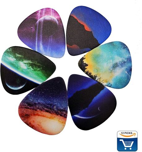 Unique Guitar Picks 12 Medium Gauge Pack with Picks Holder and Plastic Picks Box, SUNLP American Style Themed Guitar Cool Picks for Bass Electric Guitar Acoustic Guitar Lovers guitarists gift in Kuwait