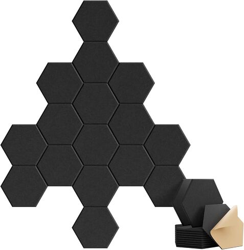 الواح فوم عازلة للصوت 18 قطعة مقاس 12 انش × 10 انش × 0.4 انش - الواح صوتية ذاتية اللصق، مقاومة للاشتعال، تصميم سداسي أنيق، رائعة لتقليل الضوضاء والقضاء على الصدى (NRC>0.9) in Kuwait