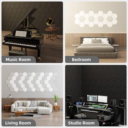 الواح فوم عازلة للصوت 18 قطعة مقاس 12 انش × 10 انش × 0.4 انش - الواح صوتية ذاتية اللصق، مقاومة للاشتعال، تصميم سداسي أنيق، رائعة لتقليل الضوضاء والقضاء على الصدى (NRC>0.9) in Kuwait