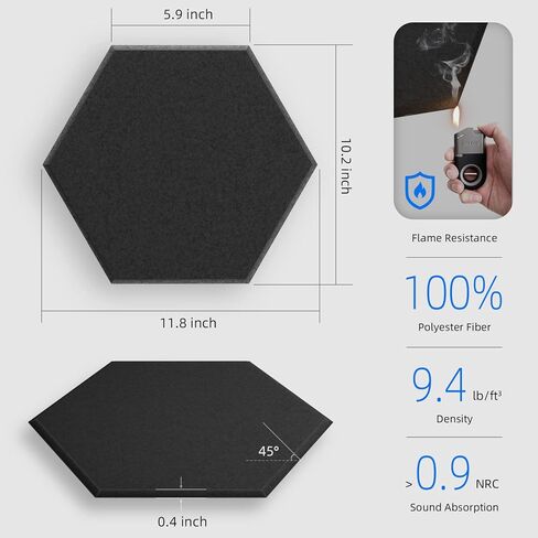 الواح فوم عازلة للصوت 18 قطعة مقاس 12 انش × 10 انش × 0.4 انش - الواح صوتية ذاتية اللصق، مقاومة للاشتعال، تصميم سداسي أنيق، رائعة لتقليل الضوضاء والقضاء على الصدى (NRC>0.9) in Kuwait