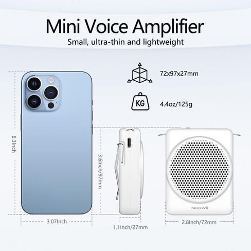 نوروي سماعة رأس صغيرة للميكروفون ومكبر صوت صغير، شحن سريع لمدة 3 ساعات وتشغيل حتى 30 ساعة، مكبر صوت شخصي محمول للمعلمين والتدريب والدليل السياحي، إلخ (ابيض) in Kuwait