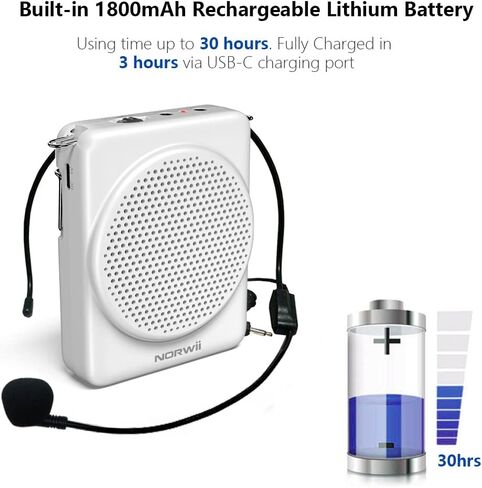 نوروي سماعة رأس صغيرة للميكروفون ومكبر صوت صغير، شحن سريع لمدة 3 ساعات وتشغيل حتى 30 ساعة، مكبر صوت شخصي محمول للمعلمين والتدريب والدليل السياحي، إلخ (ابيض) in Kuwait