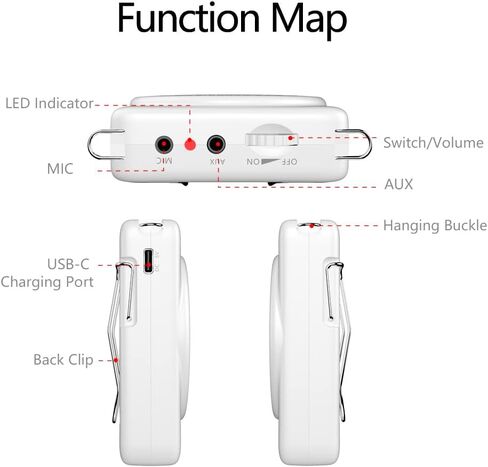 نوروي سماعة رأس صغيرة للميكروفون ومكبر صوت صغير، شحن سريع لمدة 3 ساعات وتشغيل حتى 30 ساعة، مكبر صوت شخصي محمول للمعلمين والتدريب والدليل السياحي، إلخ (ابيض) in Kuwait