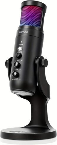 KOPUO RGB USB Gaming/Podcast Computer Microphone, Condenser Desktop Singing PC Mic, Dynamic Heart-Shaped Directional Mics for Radio/Vocal/Voice/PS4/PS5/Mac/YouTube/Live Streaming/Media/Recording in Kuwait