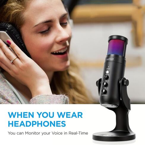 KOPUO RGB USB Gaming/Podcast Computer Microphone, Condenser Desktop Singing PC Mic, Dynamic Heart-Shaped Directional Mics for Radio/Vocal/Voice/PS4/PS5/Mac/YouTube/Live Streaming/Media/Recording in Kuwait