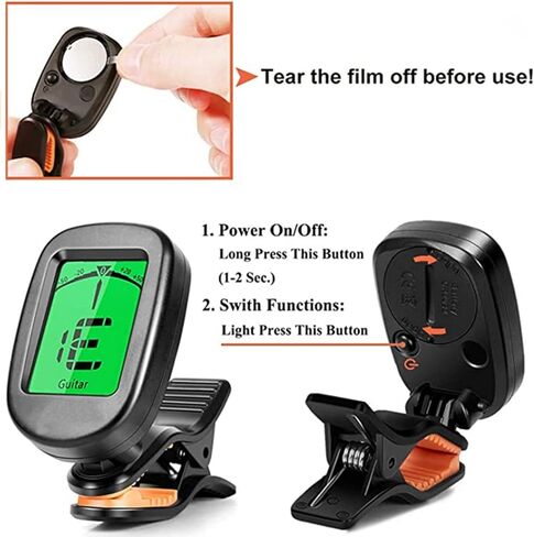 SDYQD 2 حزمة موالف الغيتار القيثارة كليب على الغيتار الكهربائي الصوتي باس المندولين الكمان البانجو كبير واضح شاشة LCD موالف الغيتار موالف لوني in Kuwait