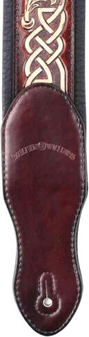 Walker & Williams KB-05-BRN Dark Walnut Full Grain Center Block Carving Leather Padded Guitar Strap With Aged White Celtic Chain in Saudi Arabia