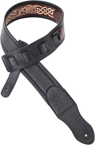 Walker & Williams KB-05-BRN Dark Walnut Full Grain Center Block Carving Leather Padded Guitar Strap With Aged White Celtic Chain in Saudi Arabia