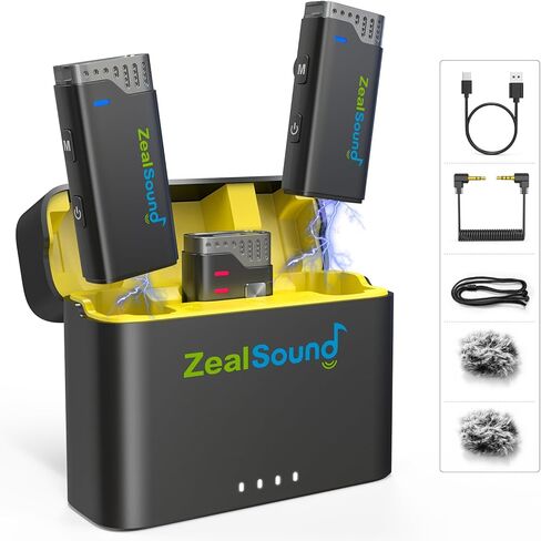 ميكروفون ZealSound اللاسلكي لأجهزة iPhone وiPad وAndroid Phone، قطعتان من مشبك طية صدر السترة على ميكروفون لتسجيل الفيديو والتوصيل والتشغيل، ميكروفون إلغاء الضوضاء للمقابلة Podcast YouTube TikTok in Kuwait