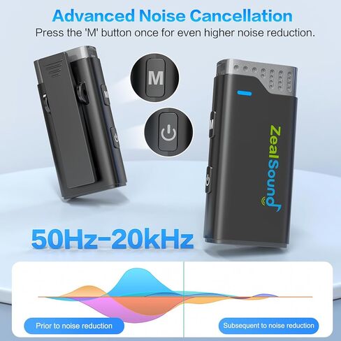 ميكروفون ZealSound اللاسلكي لأجهزة iPhone وiPad وAndroid Phone، قطعتان من مشبك طية صدر السترة على ميكروفون لتسجيل الفيديو والتوصيل والتشغيل، ميكروفون إلغاء الضوضاء للمقابلة Podcast YouTube TikTok in Kuwait