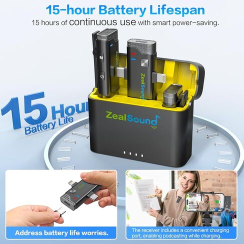 ميكروفون ZealSound اللاسلكي لأجهزة iPhone وiPad وAndroid Phone، قطعتان من مشبك طية صدر السترة على ميكروفون لتسجيل الفيديو والتوصيل والتشغيل، ميكروفون إلغاء الضوضاء للمقابلة Podcast YouTube TikTok in Kuwait