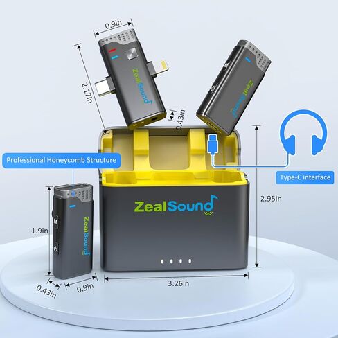 ميكروفون ZealSound اللاسلكي لأجهزة iPhone وiPad وAndroid Phone، قطعتان من مشبك طية صدر السترة على ميكروفون لتسجيل الفيديو والتوصيل والتشغيل، ميكروفون إلغاء الضوضاء للمقابلة Podcast YouTube TikTok in Kuwait