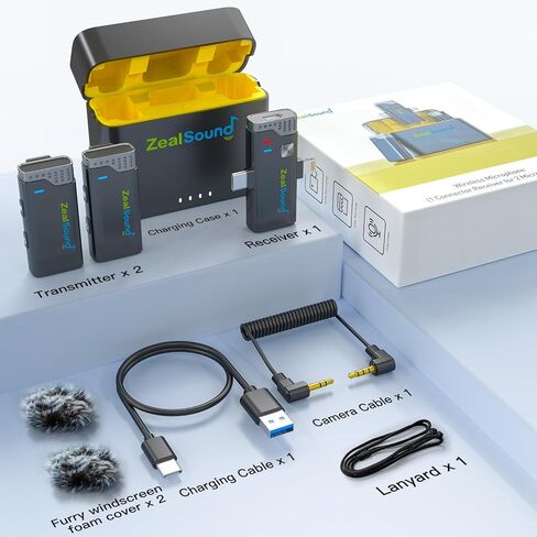 ميكروفون ZealSound اللاسلكي لأجهزة iPhone وiPad وAndroid Phone، قطعتان من مشبك طية صدر السترة على ميكروفون لتسجيل الفيديو والتوصيل والتشغيل، ميكروفون إلغاء الضوضاء للمقابلة Podcast YouTube TikTok in Kuwait