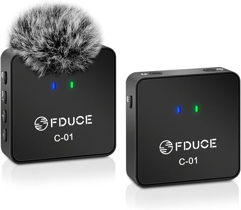 نظام ميكروفون لاسلكي Lavalier، ميكروفون FDUCE UHF Lapel مع جهاز إرسال واستقبال قابل للشحن، متوافق مع iPhone والهواتف الذكية Android والكاميرات لـ Youtube وTiktok والمقابلة (جهاز إرسال واحد) in Kuwait