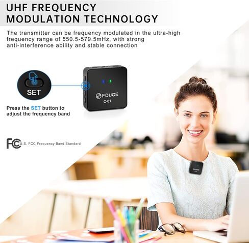 نظام ميكروفون لاسلكي Lavalier، ميكروفون FDUCE UHF Lapel مع جهاز إرسال واستقبال قابل للشحن، متوافق مع iPhone والهواتف الذكية Android والكاميرات لـ Youtube وTiktok والمقابلة (جهاز إرسال واحد) in Kuwait
