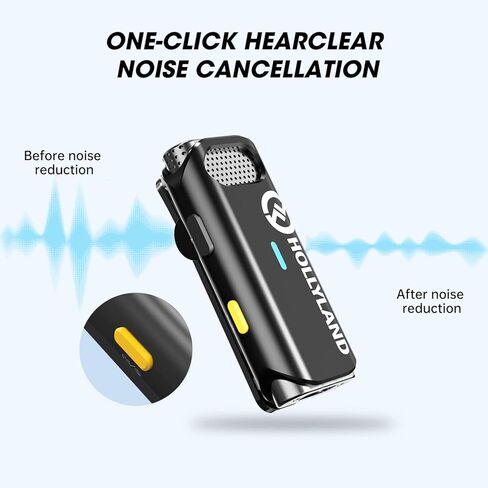 ميكروفون Hollyland Lark M1 اللاسلكي Lavalier، ميكروفون مدمج مع خاصية إلغاء الضوضاء، نطاق 656FT، تسجيل فيديو 8H، متوافق مع iPhone، الكاميرا، Android - بدون حقيبة شحن in Kuwait