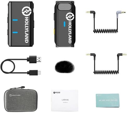 ميكروفون Hollyland Lark M1 اللاسلكي Lavalier، ميكروفون مدمج مع خاصية إلغاء الضوضاء، نطاق 656FT، تسجيل فيديو 8H، متوافق مع iPhone، الكاميرا، Android - بدون حقيبة شحن in Kuwait