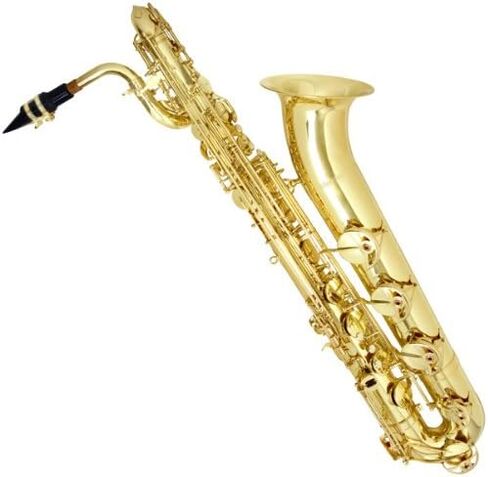 ساكسفون باريتون مسطح من مينديني من سيسيليو MBS-30L+92D مطلي بالنحاس الاصفر المتوسط مع موالف وحافظة برو ديلوكس وقطعة للفم وحزام للرقبة in Kuwait