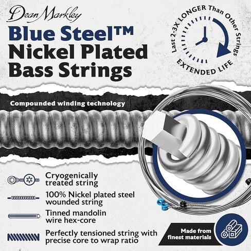 مجموعة أوتار جيتار باس من الفولاذ الأزرق من Dean Markley NPS مكونة من 4 أوتار، 50-105 جيتار باس متوسط ​​4 أوتار، أوتار باس فولاذية معالجة بالتبريد مع نغمة غنية دافئة، صنع في الولايات المتحدة الأمريكية in Kuwait