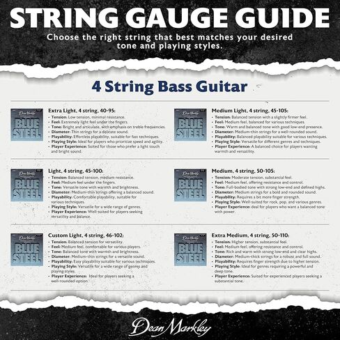 مجموعة أوتار جيتار باس من الفولاذ الأزرق من Dean Markley NPS مكونة من 4 أوتار، 50-105 جيتار باس متوسط ​​4 أوتار، أوتار باس فولاذية معالجة بالتبريد مع نغمة غنية دافئة، صنع في الولايات المتحدة الأمريكية in Kuwait
