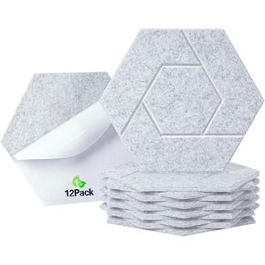 12 حزمة من الألواح الصوتية ذاتية اللصق، ألواح تخميد الصوت بنمط الخط المكسور السداسي، 14 × 12 × 0.4 بوصة لوحات مقاومة للصوت للجدران، حشوة ممتصة للصوت عالية الكثافة لمكتب الاستوديو، أسود in Kuwait