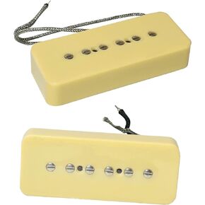 P90 Pickup Set, Single Coil Neck Bridge Pick up Loaded Alnico 5 Bar Magnets, High Output Single-coil Pickup for 6 String Electric Guitar with P90-sized Pickup-up Configuration, Black