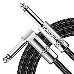 SONICAKE Guitar Cable 10ft Amp Cord for Guitar Bass Electric Guitar Instrument Electric Mandolin Amplifier Audio 1/4 Right Angle to Straight Black (Black 3m ST-RA)