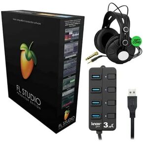 مجموعة اف ال ستوديو 20 - اصدار المنتج (في صندوق) مع سماعات مراقبة مغلقة من الخلف وموزع USB 3.0 بـ4 منافذ (3 عناصر) in Kuwait