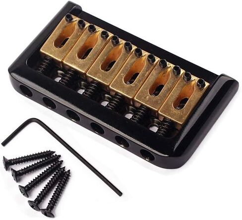 Domofa 6 سلسلة جسر صلب ثابت لقطع غيار الجيتار الكهربائي Strat Tele (أسود + سرج نحاسي) in Kuwait