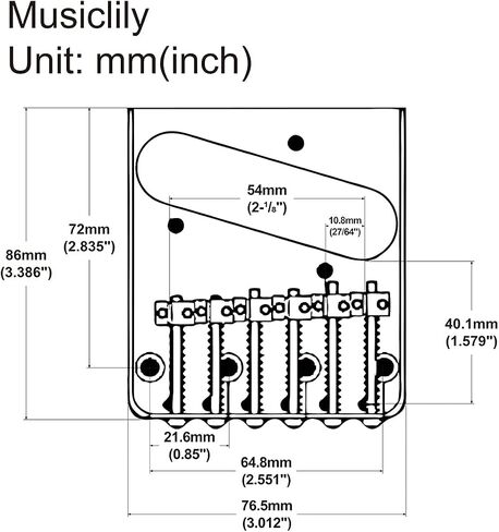 Musiclily Pro 54mm Telecaster Bridge Vintage 6 Barrel Saddles للجيتار الكهربائي Tele Style، كروم in Kuwait