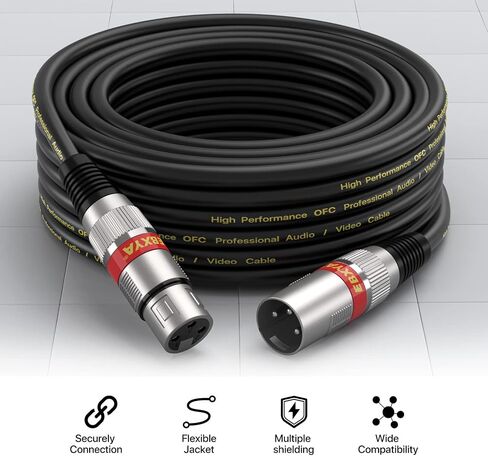 كابل EBXYA XLR بطول 15 قدم 4 حزم - كابل DMX متوازن ممتاز مع كابل ميكروفون XLR ذكر إلى أنثى بثلاثة دبابيس، أسود in Kuwait
