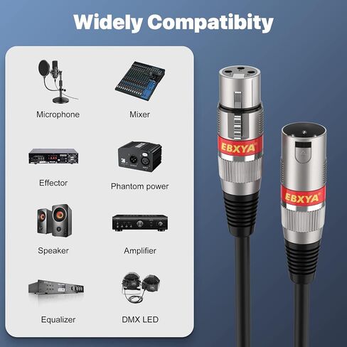 كابل EBXYA XLR بطول 15 قدم 4 حزم - كابل DMX متوازن ممتاز مع كابل ميكروفون XLR ذكر إلى أنثى بثلاثة دبابيس، أسود in Kuwait