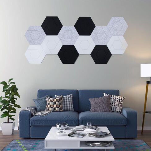 12 حزمة من الألواح الصوتية ذاتية اللصق، ألواح تخميد الصوت بنمط الخط المكسور السداسي، 14 × 12 × 0.4 بوصة لوحات مقاومة للصوت للجدران، حشوة ممتصة للصوت عالية الكثافة لمكتب الاستوديو، أسود in Kuwait