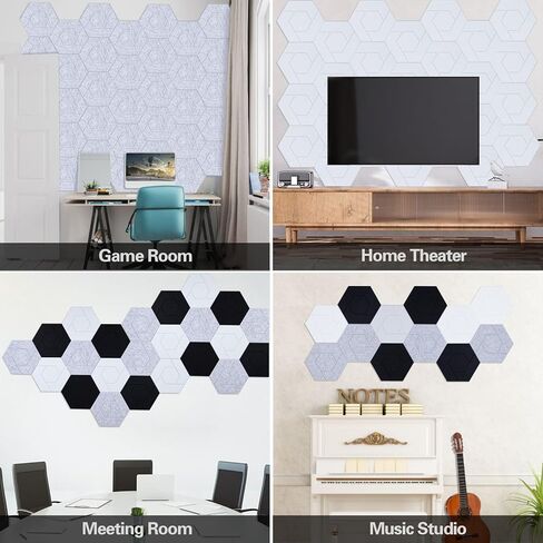 12 حزمة من الألواح الصوتية ذاتية اللصق، ألواح تخميد الصوت بنمط الخط المكسور السداسي، 14 × 12 × 0.4 بوصة لوحات مقاومة للصوت للجدران، حشوة ممتصة للصوت عالية الكثافة لمكتب الاستوديو، أسود in Kuwait