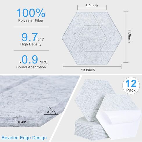 12 حزمة من الألواح الصوتية ذاتية اللصق، ألواح تخميد الصوت بنمط الخط المكسور السداسي، 14 × 12 × 0.4 بوصة لوحات مقاومة للصوت للجدران، حشوة ممتصة للصوت عالية الكثافة لمكتب الاستوديو، أسود in Kuwait