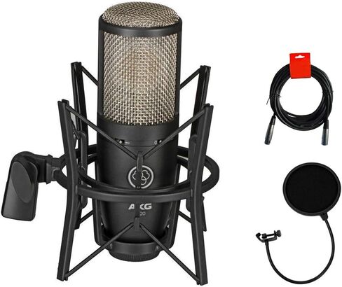 AKG ميكروفون مكثف بغشاء كبير P220 من بروجيكت ستوديو مع فلتر بوب وكابل اكس ال ار الى اكس ال ار in Saudi Arabia