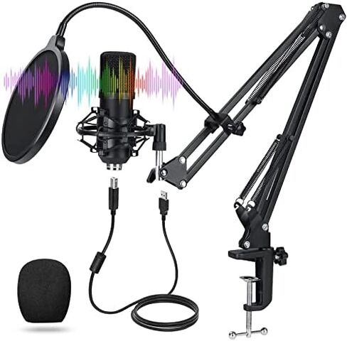 ZHENREN USB Streaming Microphone for Pc,Professional Studio Condenser Microphone Kit with Sound Card,Adjustable Arm,Shock Mount,Pop Filter for Recording, Podcasting, Home Studio, YouTube in Saudi Arabia