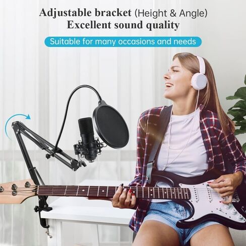 ZHENREN USB Streaming Microphone for Pc,Professional Studio Condenser Microphone Kit with Sound Card,Adjustable Arm,Shock Mount,Pop Filter for Recording, Podcasting, Home Studio, YouTube in Saudi Arabia