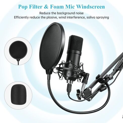 ZHENREN USB Streaming Microphone for Pc,Professional Studio Condenser Microphone Kit with Sound Card,Adjustable Arm,Shock Mount,Pop Filter for Recording, Podcasting, Home Studio, YouTube in Saudi Arabia