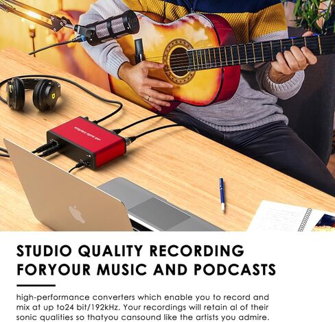 واجهة الصوت Dacimora 2i2 USB مع طاقة فانتوم 48 فولت 24 بت/192 كيلو هرتز التوصيل والتشغيل لتسجيل البث الصوتي وتسجيل الأغاني وتدفق واجهة الصوت XLR in Kuwait