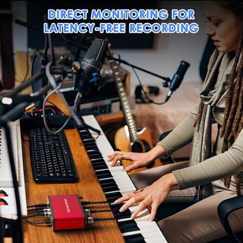 واجهة الصوت Dacimora 2i2 USB مع طاقة فانتوم 48 فولت 24 بت/192 كيلو هرتز التوصيل والتشغيل لتسجيل البث الصوتي وتسجيل الأغاني وتدفق واجهة الصوت XLR in Kuwait