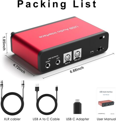 واجهة الصوت Dacimora 2i2 USB مع طاقة فانتوم 48 فولت 24 بت/192 كيلو هرتز التوصيل والتشغيل لتسجيل البث الصوتي وتسجيل الأغاني وتدفق واجهة الصوت XLR in Kuwait