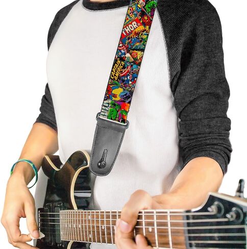Buckle-Down GS-WAV035 Guitar Strap - Retro Marvel Comic Books Stacked CLOSE-UP, 2" Wide & 29-54" Length,Multicolor in Saudi Arabia