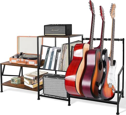CTSZOOM Guitar Stand Multiple Guitars Rack Hold up 3 Electric Guitars/Bass/Acoustic - Multiple Guitar Stand with 3-tier Storage Shelf For Home Music Studio in Kuwait